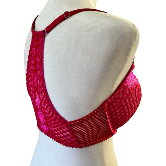 Victoria Secret Very Sexy Push Up Bra Pink Racerback Embroidered Lacy Size 32DDD - Picture 2 of 10
